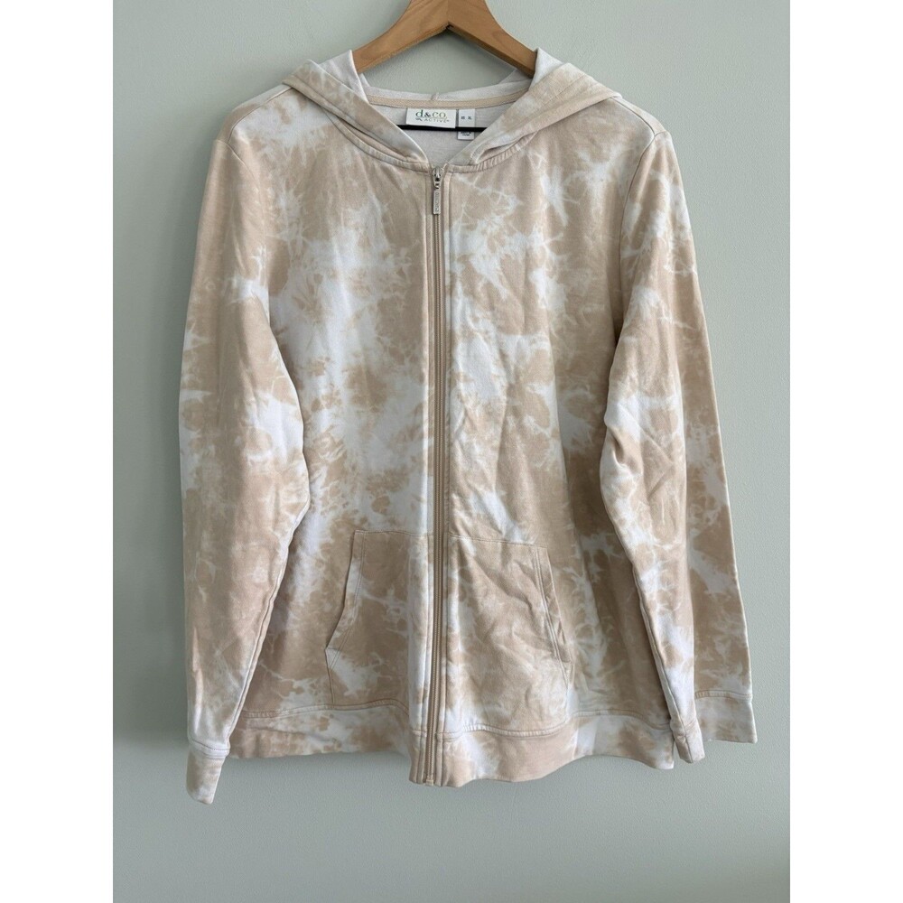 d&co. Active Full Zip Hoodie Womens Size XL Tan White Tie Dye Sweat Jacket
